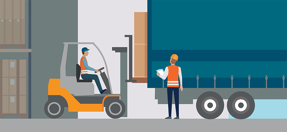 illustration of warehouse workers unloading truck