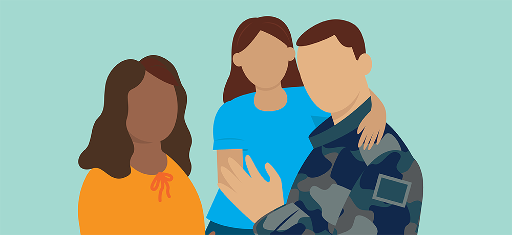 illustration of military member with family