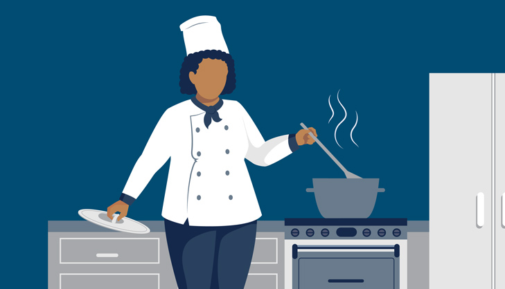 Illustration of a cook stirring a pot