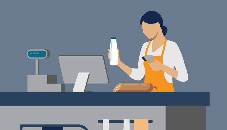 Illustration of a retail worker scanning items