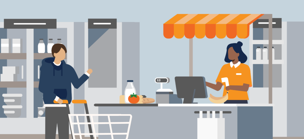 illustration of cashier with shopper