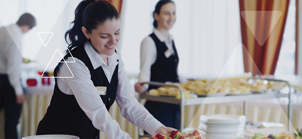 catering servers in a banquet hall