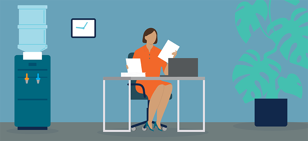 illustration of woman at her office desk