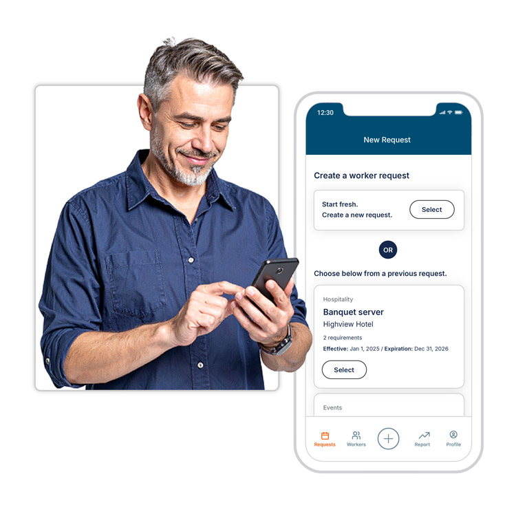 Image of a customer placing a new request on the JobStack for Business app
